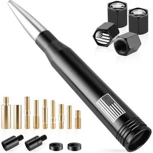 American Flag Antenna for Truck with Valve Stem Caps - Universal Compatible with Ford, Dodge, Chevrolet, GMC, Jeep, Toyota Truck Car Accessories, Heavy Duty Pickup Trucks Accessories - Silver
