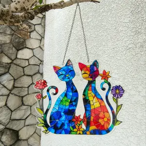 2D Acrylic Boho Style Colorful Cat Decorative Light Catcher, Home Accent Piece, Wall Hanging, Stylish and Unique Addition