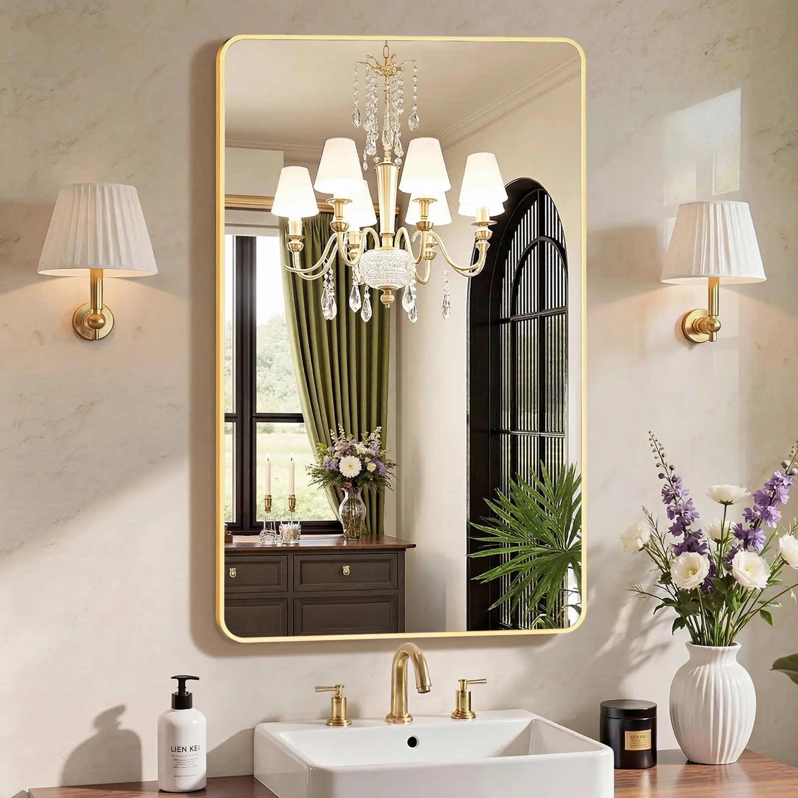 Modern Wall Mirror, Rounded Rectangle Bathroom Vanity Mirror,Anti-Rust,Tempered Glass,Hangs Horizontally or Vertically