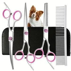 5 in 1 Pet Grooming Scissors Set, 5 Counts/set Stainless Steel Pet Hair Trimming Tool, Professional Pet Grooming Tool for Dogs & Cats, Grooming Supplies