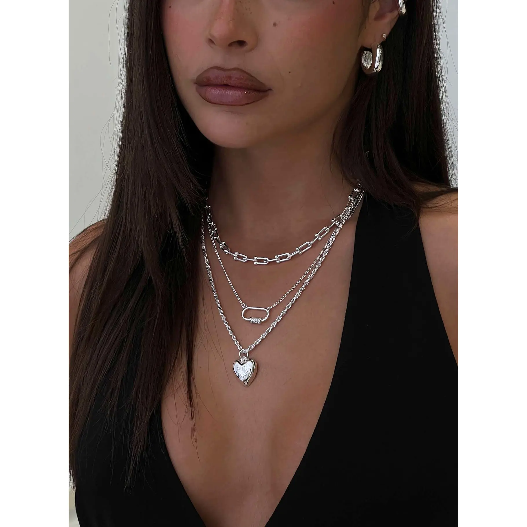Double Date Layered Necklace Silver