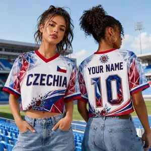 Czechia Soccer Crop Top: Lightweight Breathable Jersey - Custom Name & Number