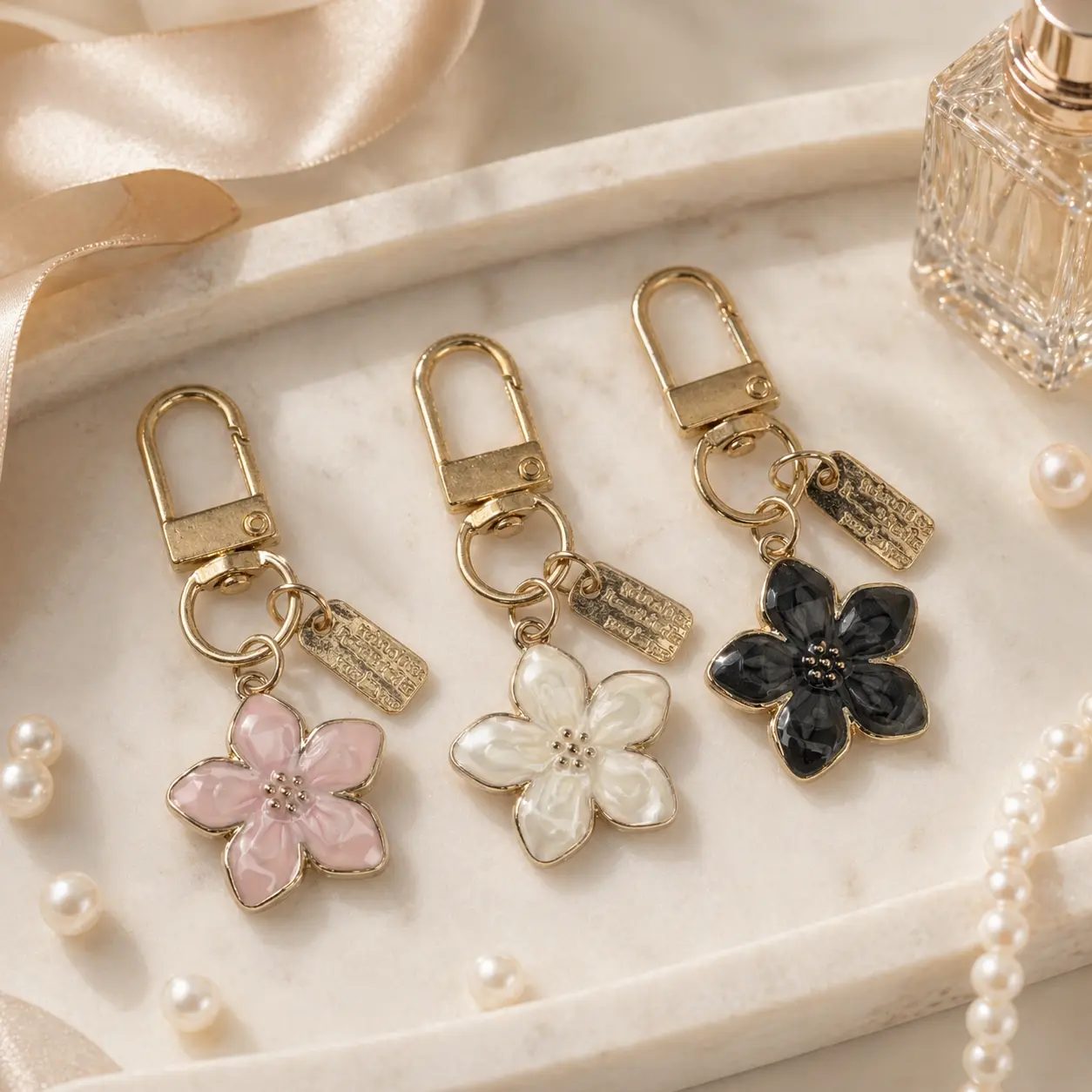 Bag Charm Keychain, Elegant Pink Sakura Flower Accessory for Women's Purse, Backpack, and Car Keys - Cool Floral Fashion Decor, Keychain Inspo, Cool Keychain Accessories