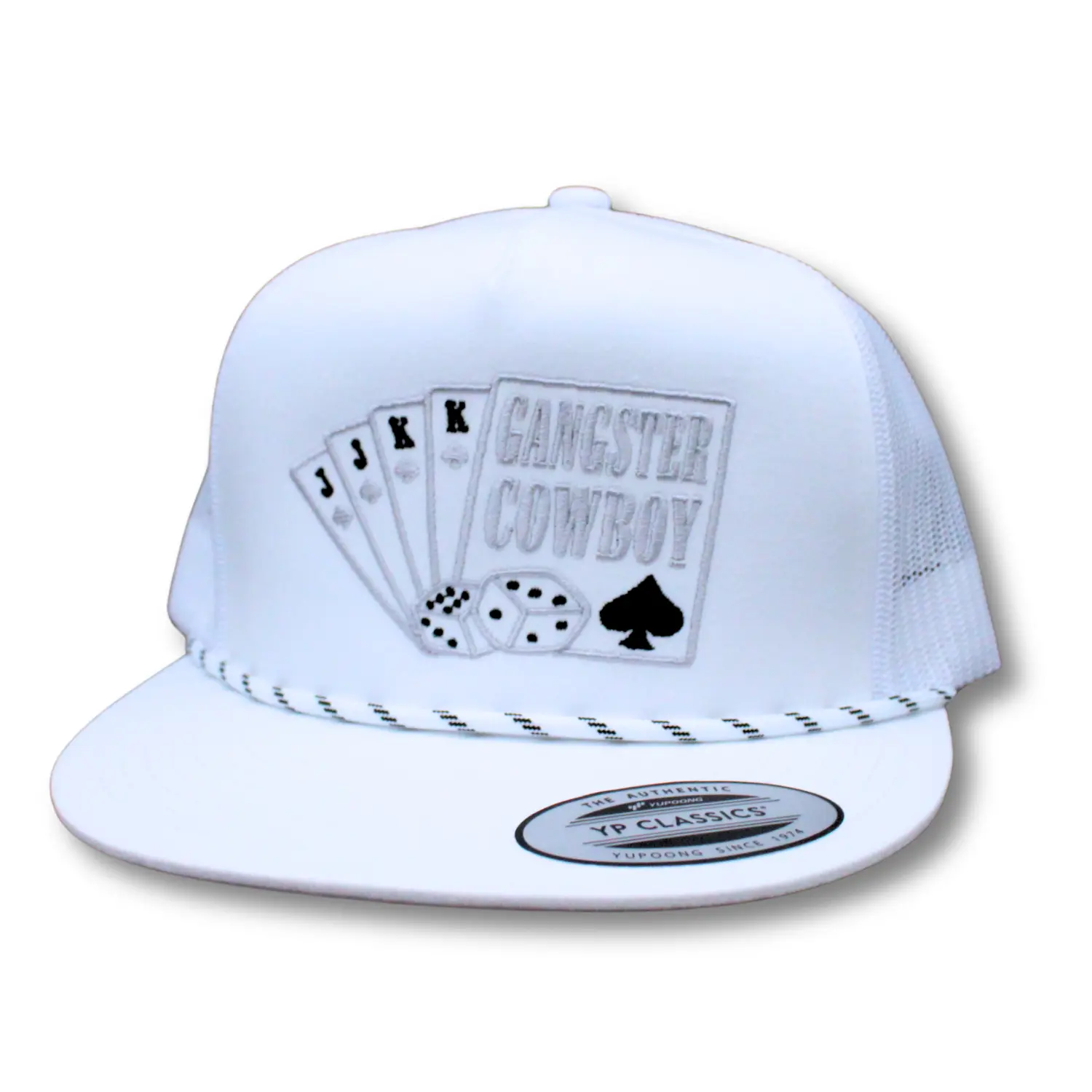 Spade - White, Silver, and Black. Yupoong Classic Snapback. Gangster Cowboy Official Product