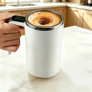 Intelligent Coffee Cup with Lid, 1 Counts Automatic Stirring Cup with Temperature Display, USB Rechargeable Stirring Cup for Coffee, Tea, Hot Chocolate, Gift,UU