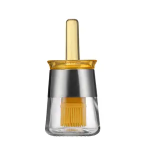 Oil Dispenser with Brush - Glass Olive Oil Dispenser for Cooking, 2 IN 1 Oil Dispensing Bottle for Kitchen with Silicone Basting Brush for Vinegar Sauce BBQ Grill Frying (Yellow,270 ml)