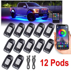 Car Mods Truck Aesthetic RGB LED Rock Lights 12 Pods Neon Underbody Kit IP68 Waterproof Bluetooth App Control Music Sync For Jeep Offroad Night Drive
