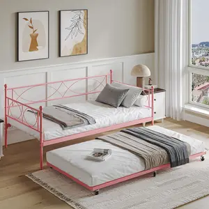 Space-Saving Metal Daybed with Pull-Out Trundle - Sturdy Steel Slat Support - Multifunctional Sofa Bed for Bedroom, Living Room, Guest Room - Twin Size