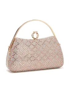 Luxury rhinestone evening clutch, rose gold clutch, women's handbag, comes with a chain for shoulder or crossbody wear, rhinestone ring clasp, perfect for weddings, parties, and dances