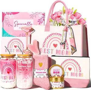 Summer Spring Gift for Mom Women Unique Birthday Mother's Day Thank You Gift for Women, Self Care Appreciation Gift Basket Set for Mother with 16OZ Glass Cup