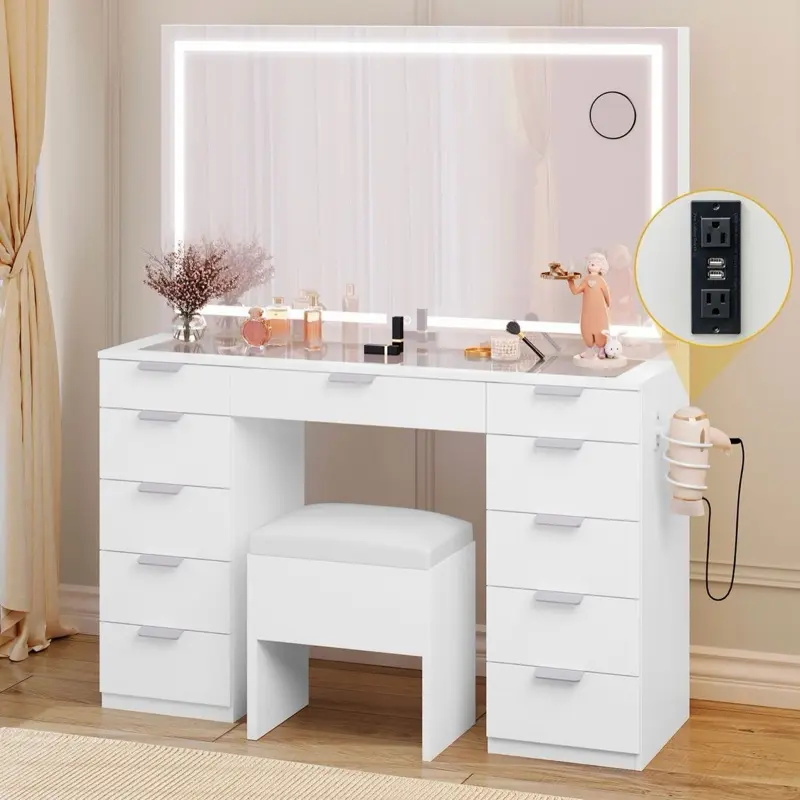 6 Drawer Double Dresser with LED Lights Chest of Drawers for Bedroom, Hallway