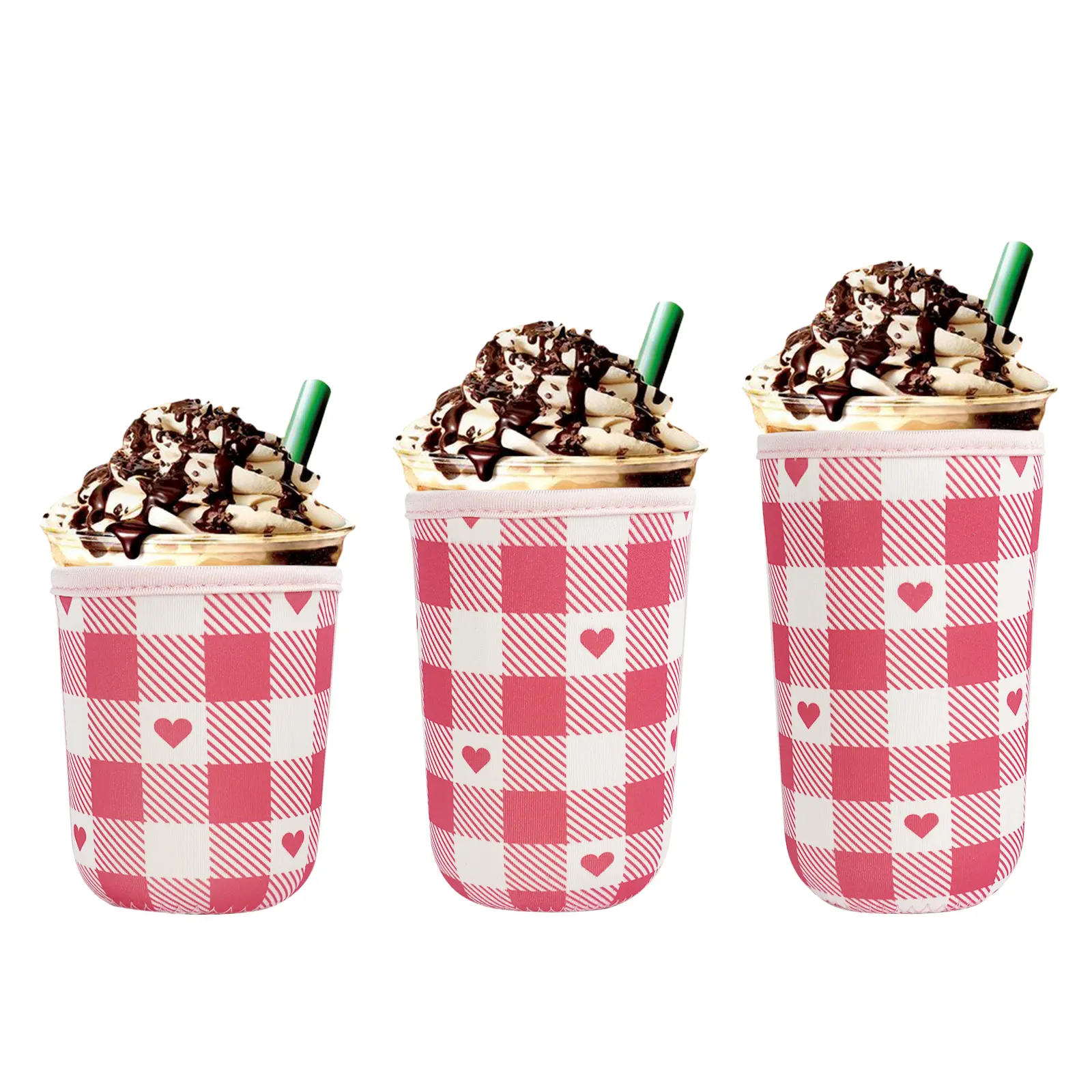 3 Pcs Insulated Cute Reusable Neoprene Drink Sleeves - 3 Cute Patterns to Match, For Cold&Hot Iced Coffee Tumbler Mug Bottles, Valentine's Day Gifts for Her, Upgrade Everyday Mugs