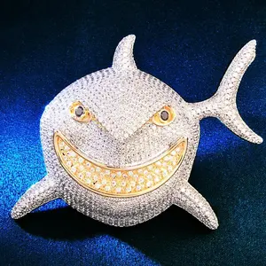 High-Quality Hip Hop Zircon Set — Large Shark Pendant, Statement Wave Necklace, Iced-Out Cuban Link Chain for Men, Fashionable Gift for Parties