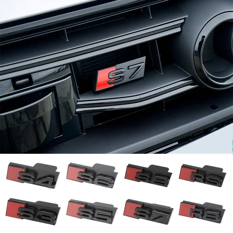 3D Abs Car Grille Engine Hood Emblem Sticker Decal Car Decals, Compatible with Audi S3 S4 S5 S6 S7 Rs Series R8 Models, S Logo Car Styling Accessory Auto Accessories