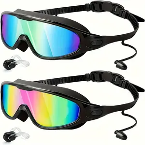 2Pack Adult Swim Goggles, Wide View UV400 Anti-Fog Leakproof Swimming Glasses with Nose Clips, Unisex for Outdoor Water Sports Swimminggoggles Swimmingglasses ,summervibes outdoorfun leak waterproof uv