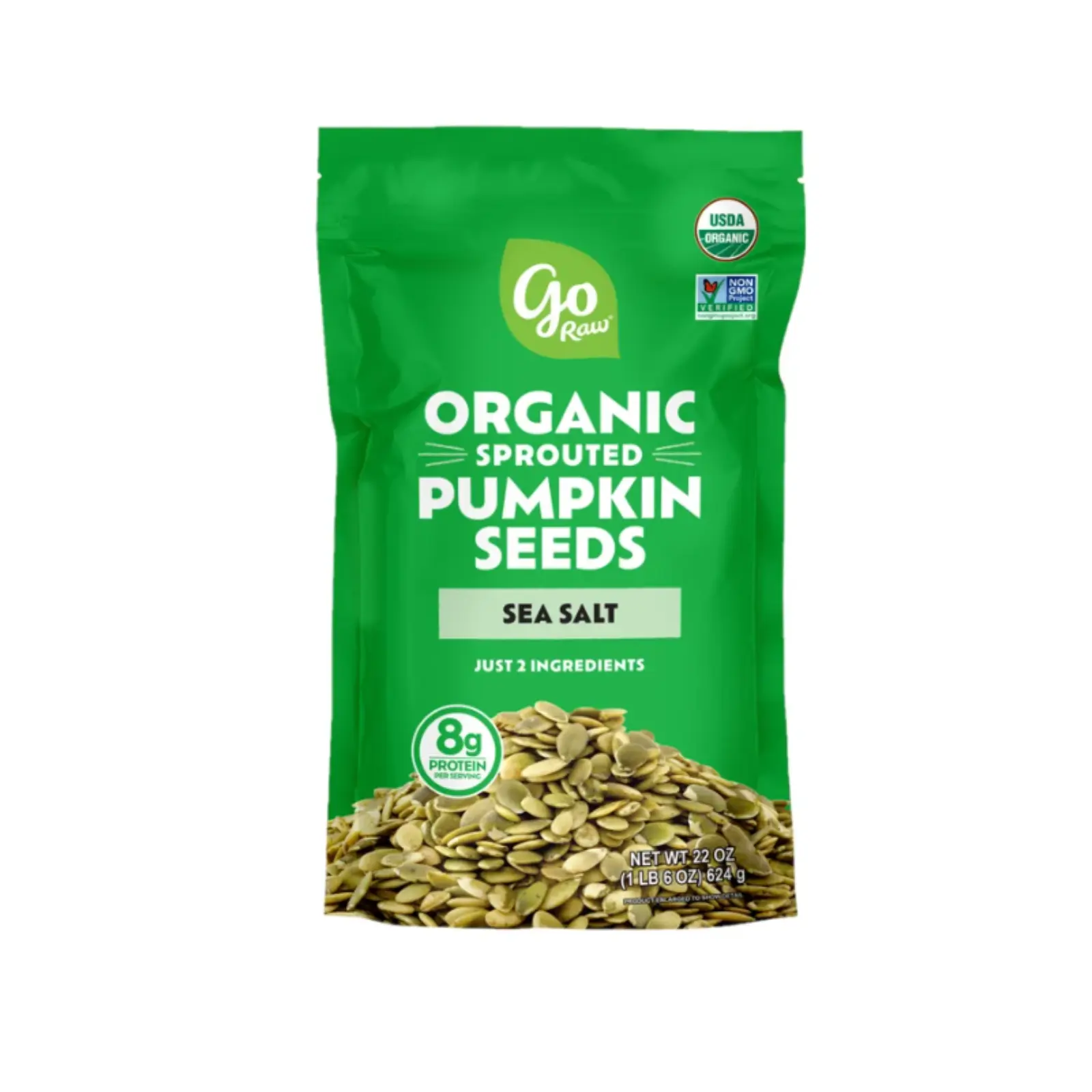 Go Raw Sprouted Organic Pumpkin Seed Snack with Sea Salt, 22 oz, 2 Ingredients, 8g Protein per Serving
