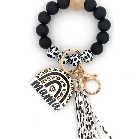 Boho Style Tassel Design Beaded Bracelet Keychain, Trendy Elegant Leopard Graphic Key Holder & Key Fob for Car Key, Keychain Charm, Charismatic Keychain, Chic Accessories As Exquisite Gift, Keychain Jewelry, Tassel Decorated Keychain