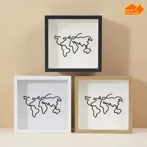 Wooden Photo Frame Travel Memory Shadow Box - World Map Ticket Stub Holder, Creative Souvenir Organizer for Wall & Table Home Decor