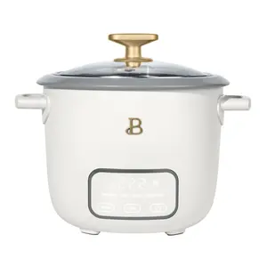 Beautiful 6-Cup Cooked, 3-Cup Uncooked Digital Electric Rice and Grain Cooker with Glass Lid, White Icing by Drew Barrymore