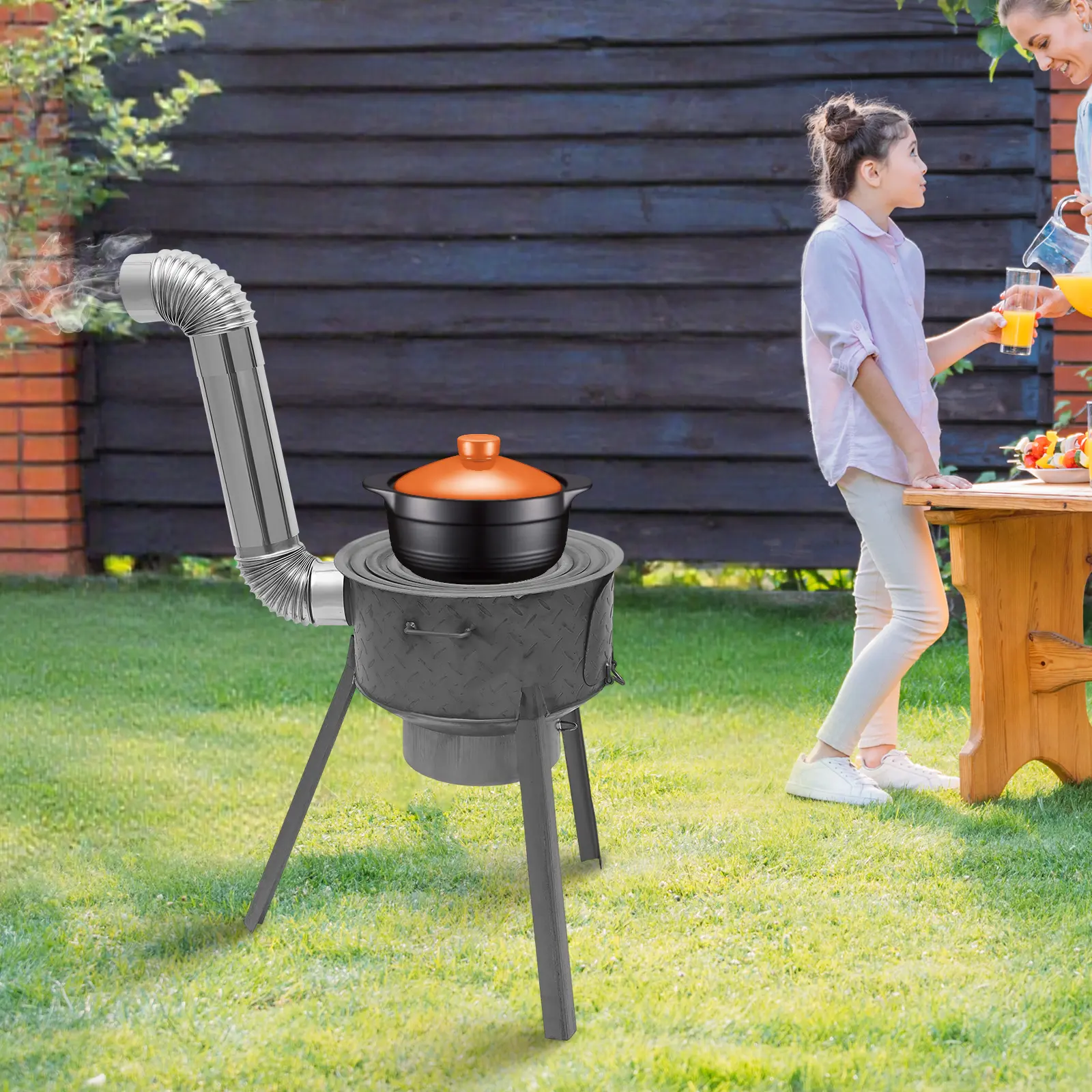 Modern 2mm Thick Steel Wood Stove with Chimney, 100kg/220.46lbs Total Load Capacity, Assembly Required, Indoor/Outdoor Use for Yard Outdoor Picnic Emergency Prepping, Camping
