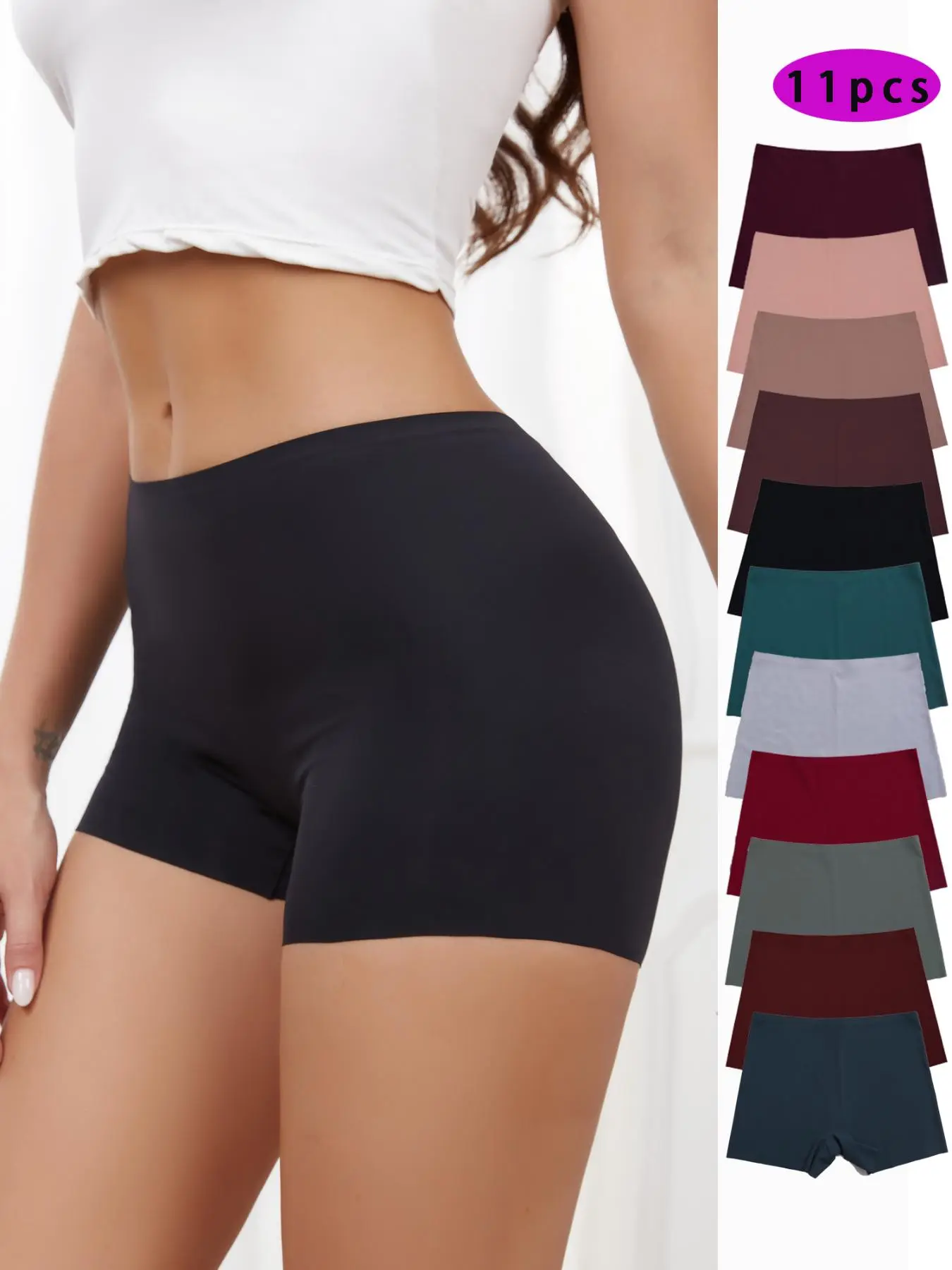 11-Piece Women's One-Piece Ice Silk Seamless Underpants, No-Roll Mid-Waist Naked Feel Slim Panties