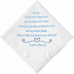 GILDEMU Wedding Handkerchiefs, Mother of Bride Gift, Mother of Groom Gift, Embroidered Handkerchief Gift From Daughter