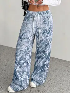 Women's Tie-Dye Print Drawstring Wide Leg Casual Pants