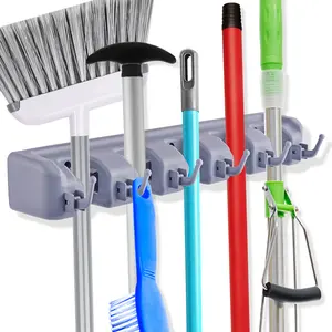 Sorbus Wall Mounted Storage Organizer with 6 Hooks for Broom, Mop, and Other Items Laundry Hangable Hangers