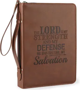 Bible Cover PU Leather Carrying Cases For Bible Study Supplies with Detachable Wrist Strap Gift For Man and Women