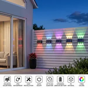Motionics Solar RGB Outdoor Wall Lights - Waterproof, Auto On/Off, 5 Lighting Modes, No Wiring, Garden Decorative Light for Fence, Patio, Holiday Use