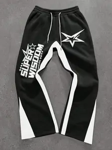 Unisex Y2K Cybercore Baggy Sweatpants with Unique Graphic Print Star Graphics - Contrast Panel Flare Joggers for Streetwear Ready & Urban Skaters - Oversized Retro Aesthetic Tracksuit Bottoms Athleisure Pants