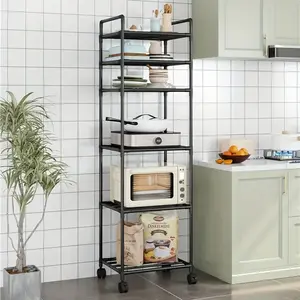 6-story Movable Metal Storage Rack -66 Inch ulti-layerStorage Rack-Space Saving MetalAdjustableMultifunctional Storage Rack, Suitable ForKitchen,Bathroom, Living Room, Office, Study, ldealStorage Rack