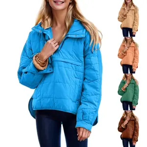SCUSTY Womens Oversized Hooded Puffer Jacket Lightweight Pullover Hoodies Quilted Dolman Long Sleeve Warm Winter Coat