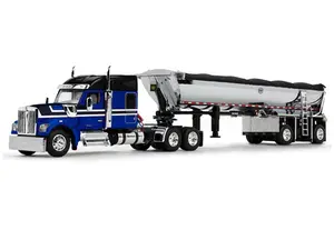 Kenworth W990 w/ 76" Mid-Roof Sleeper in Blue and Black w/ MAC Half Round End Dump Trailer Diecast 1:64 Scale Model - DCP 60-2009 Truck Highly Detailed Officially Licensed Product