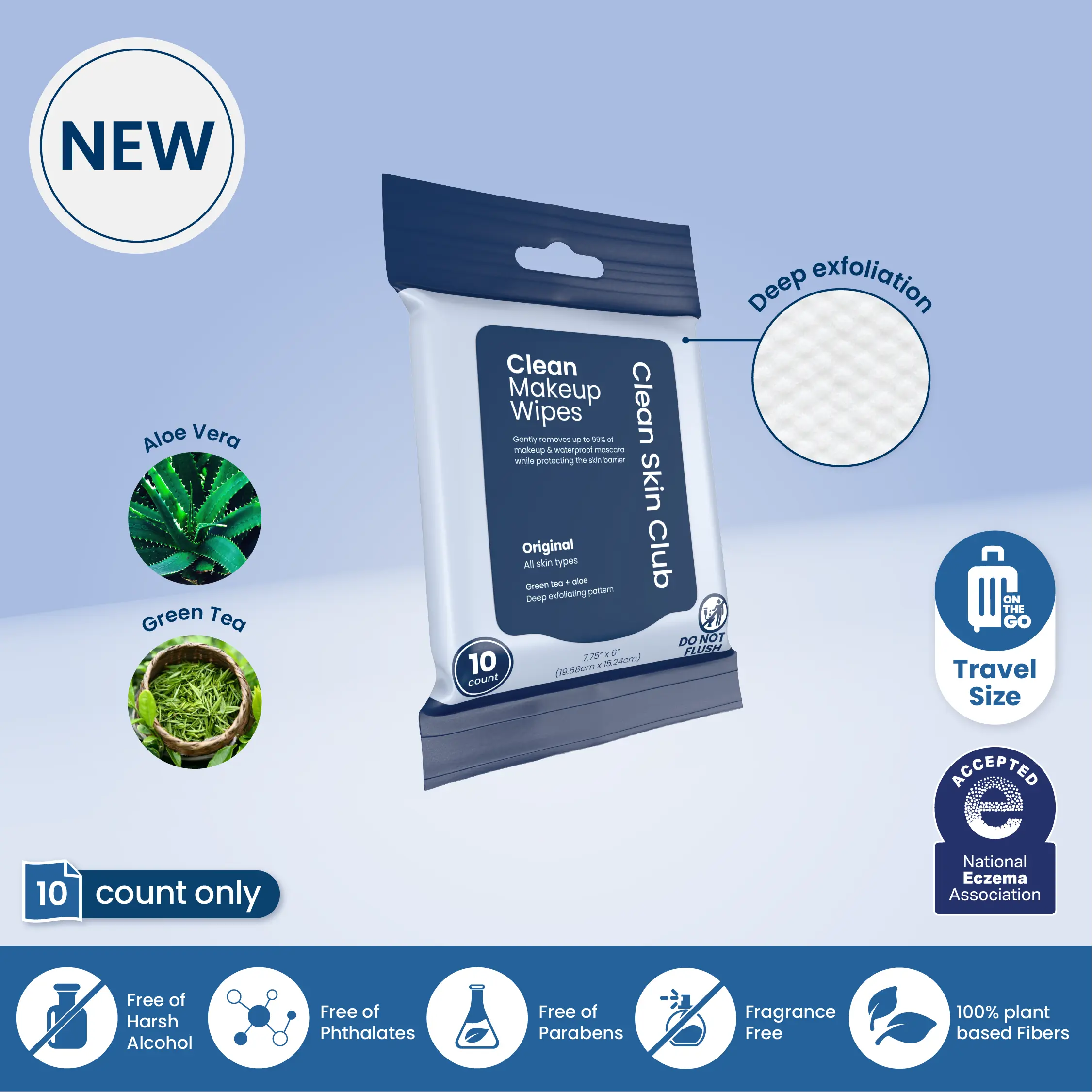 Clean Makeup Wipes Original Travel 10ct: Gentle, Non-Irritating Removal for All Skin Types