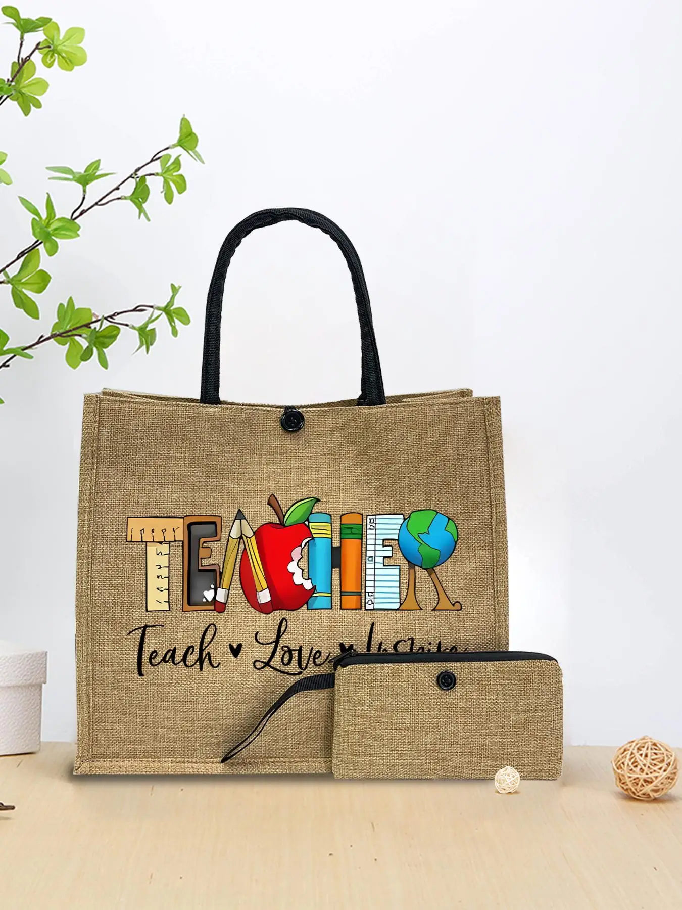 Letter & Cartoon Pattern Tote Bag, Large Capacity Shoulder Bag with Zipper Wallet for Women, Casual Trendy Versatile High-quality Daily Commuting Bag,