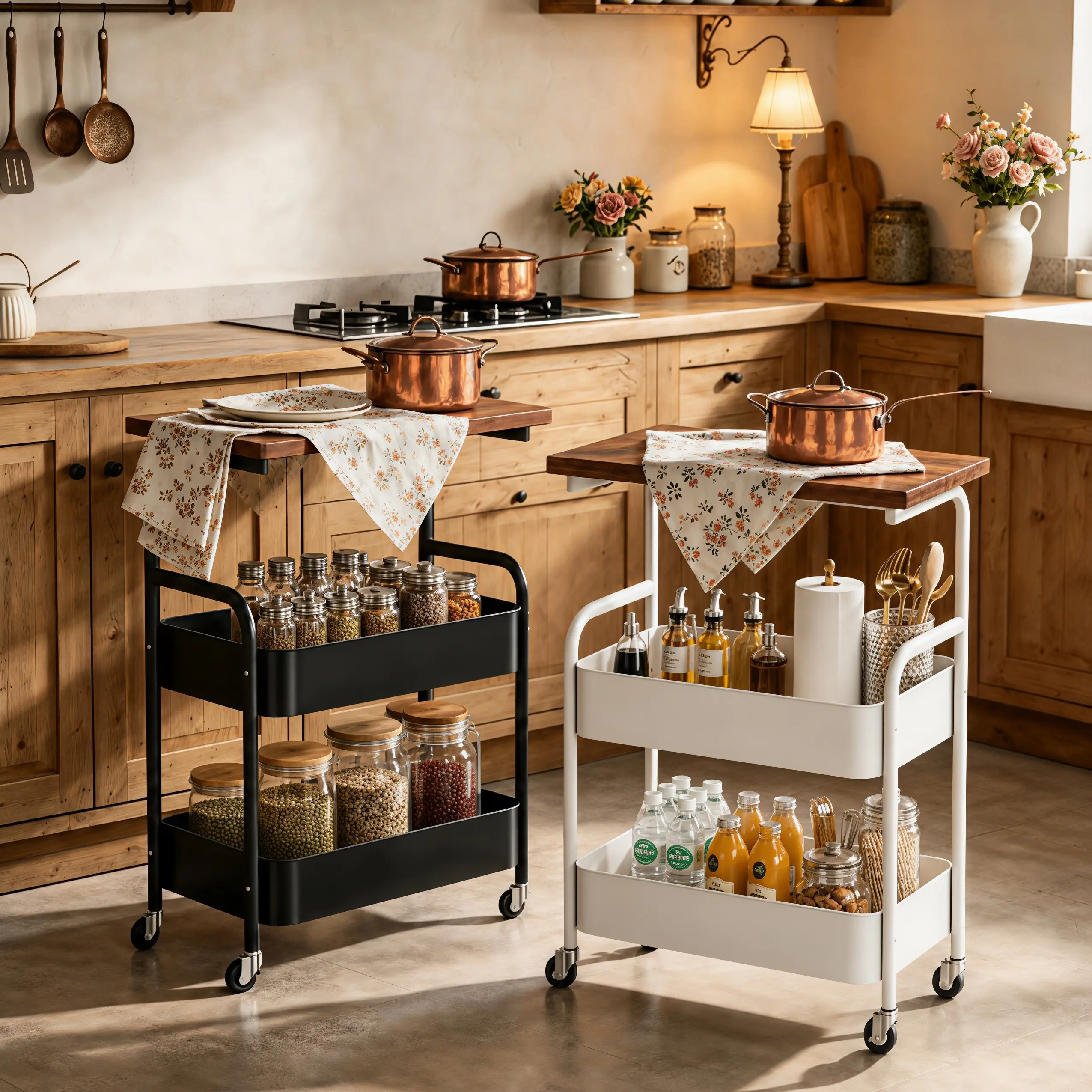 Multi-Functional Rolling Storage Cart, Mobile Tabletop Organizer Trolley With Lockable Wheels,Portable Metal Utility Shelf, Compact Side & Under Desk Storage Rack, Ideal For Kitchen,Bedroom, Bathroom, Home & Office Organizer