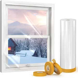 Window Insulation Kit, 63In x 33 Ft Window Plastic for Winterizing, Double-Sided Tape Window Insulation for Winter, Weather Sealing Plastic for 10-3'x5' Windows