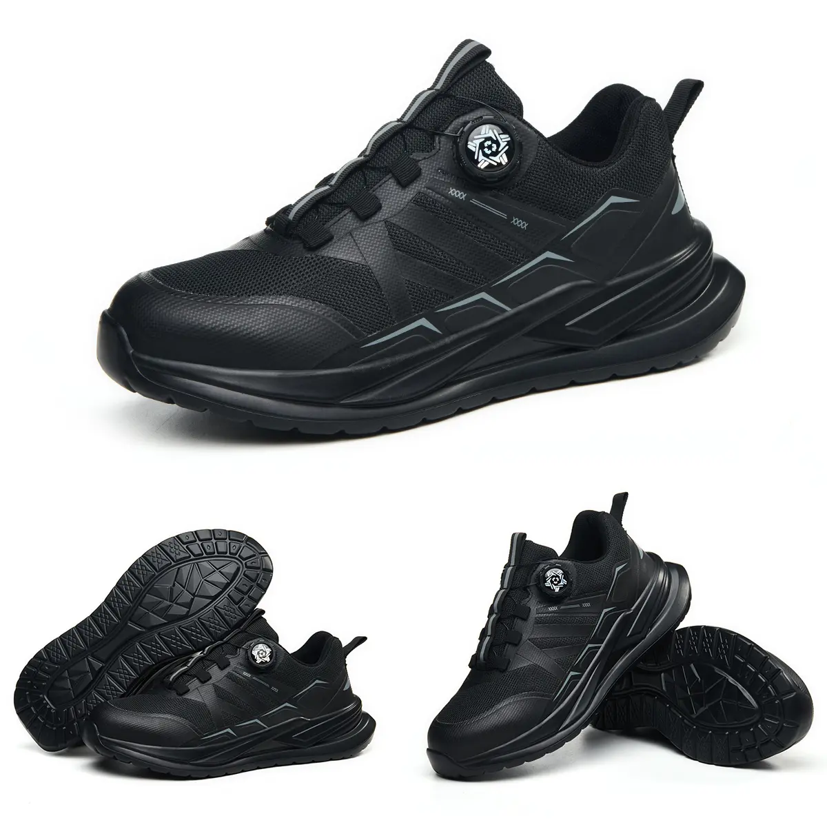 Men's 4-Season Industrial Safety Work Shoes - Steel Toe Protection, Puncture-Resistant, Breathable Mesh Upper, Slip-Resistant Sole, Elastic Strap & Lace-Up Design, Lightweight & Durable Footwear for Workers, Construction, Worker