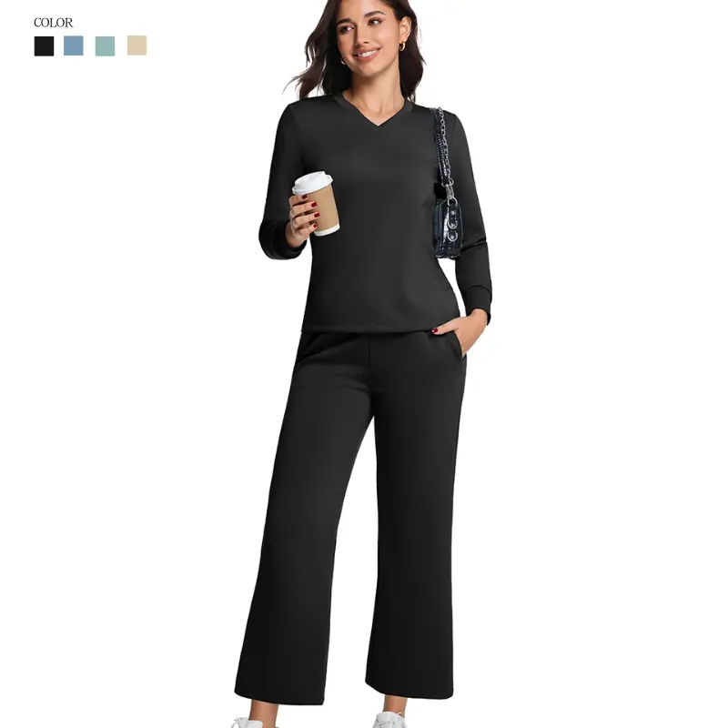 Women's 2 Piece Lounge Set Travel Outfits  Tracksuit Wide Leg Loungewear Baggy Comfy Sweatsuit S-XL casual set with Drawstring and Pockets Fall Two-Piece cozy casual outfit
