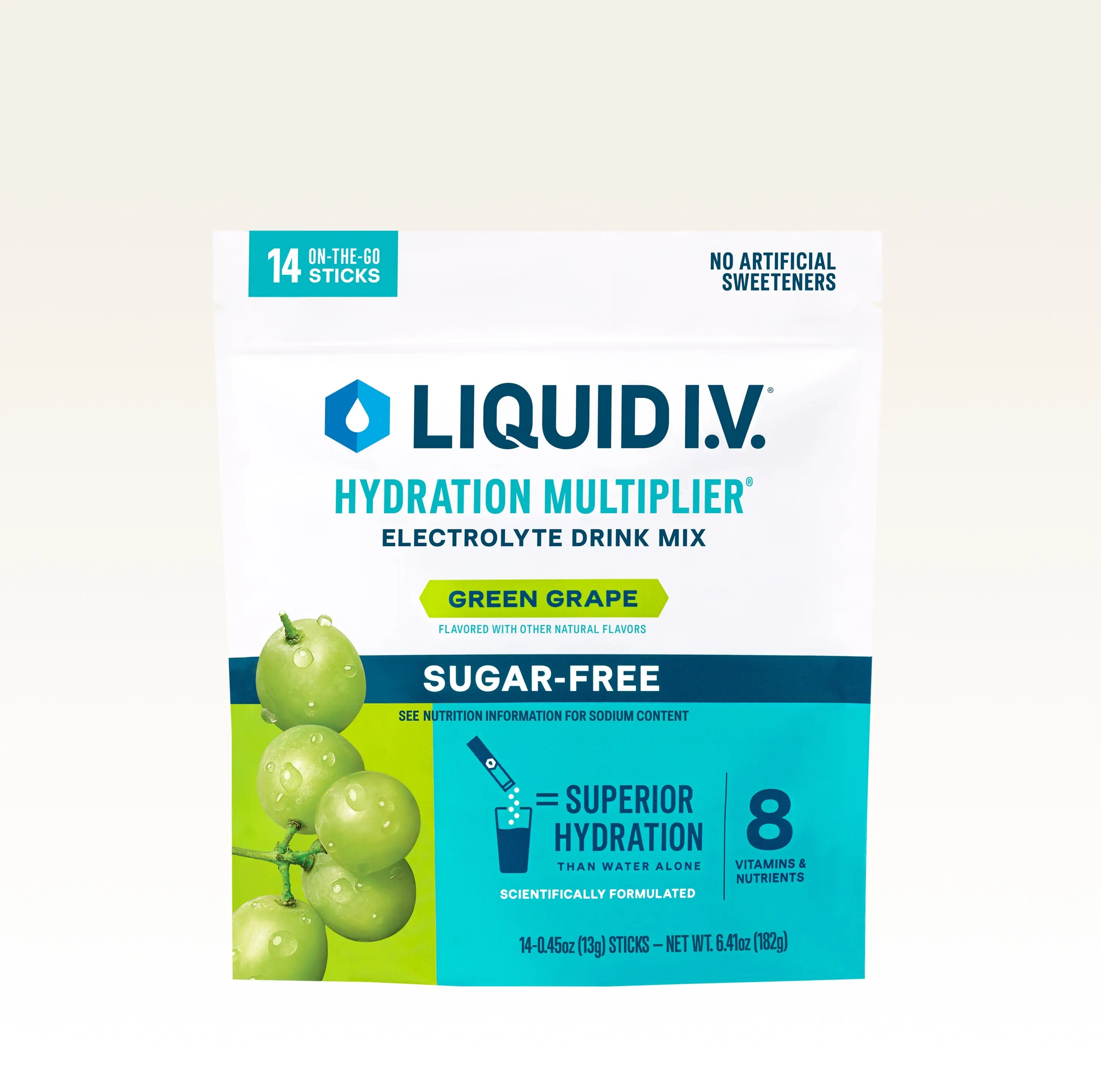 Liquid I.V. Sugar-Free Hydration Multiplier - Green Grape - Hydration Powder Packets | Electrolyte Powder Drink Mix | Convenient Single-Serving Sticks | 8 Vitamins & Nutrients | 1 Pack (14 Servings)