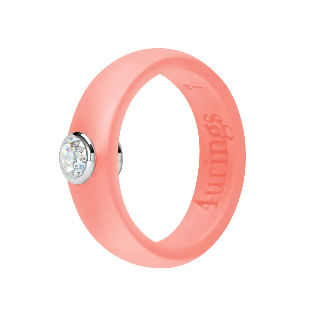 Women's Rose Gold Silicone Diamond Rings - Dainty, Band-Shaped, Blinged-Out Rhinestone Rubber Engagement Wedding Bands, Dainty Rings, Band-Shaped Rings