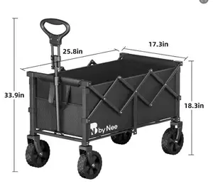 ByNee Camping Trailer - 25.8in x 17.3in x 33.9in Collapsible Wagon with 4 Wheels for Outdoor Adventures