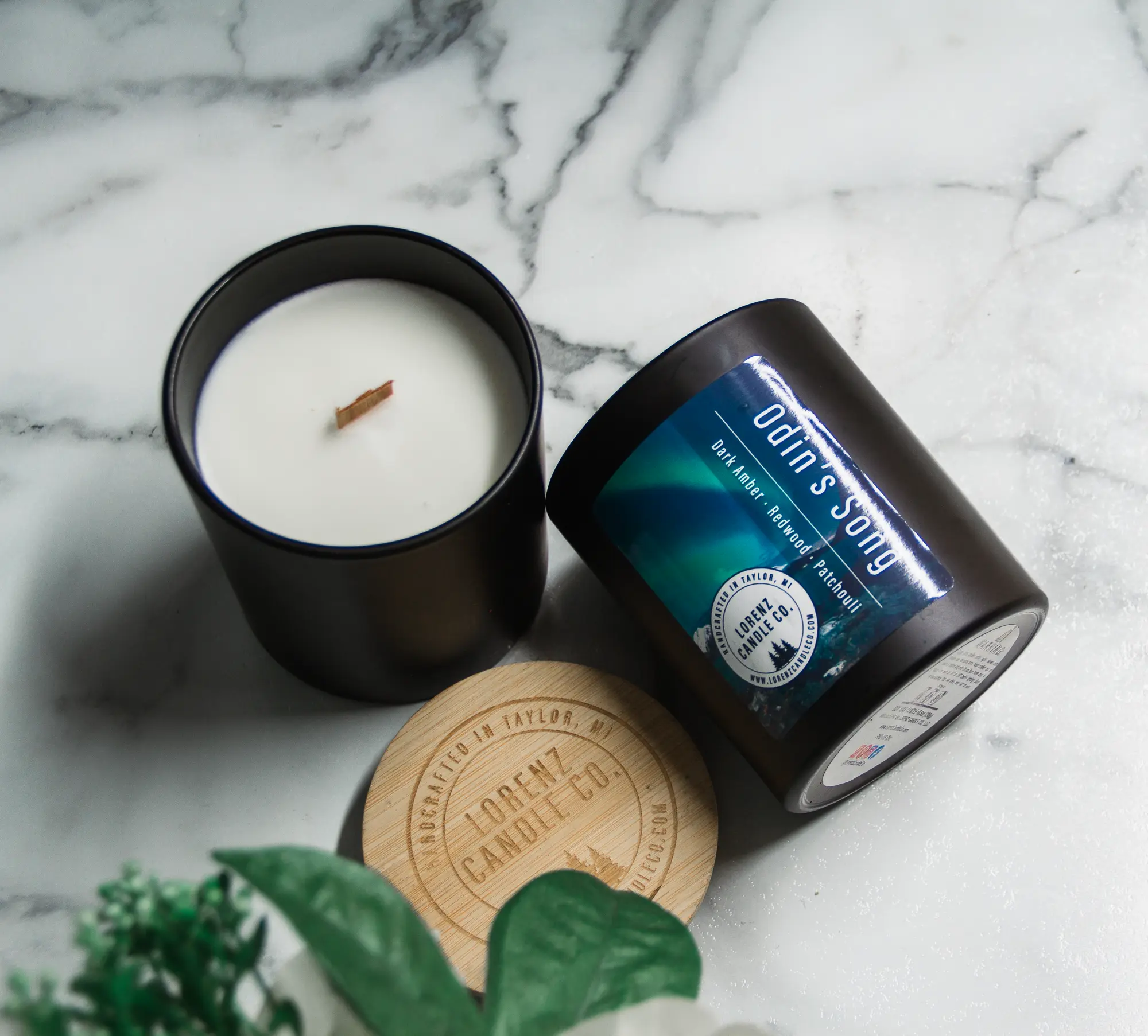 Lorenz Candle Co. - Odin's Song Candle 11oz (Redwood, Patchouli Cedar & Amber) Modern,  Vegan, Eco-Friendly, Soy Wax, Wood Wick