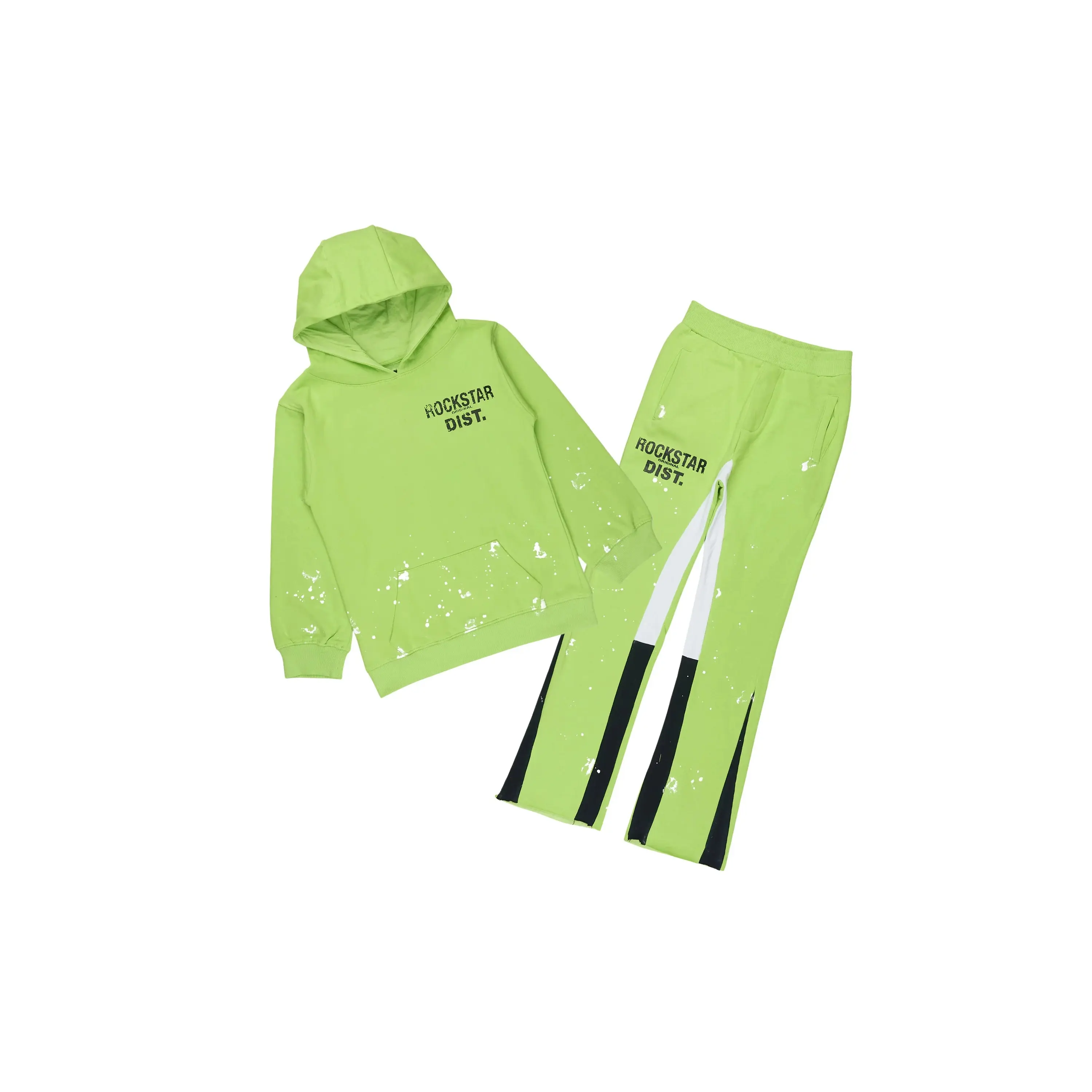 Girls Hadley Neon Yellow Hoodie Stacked Flare Track Set