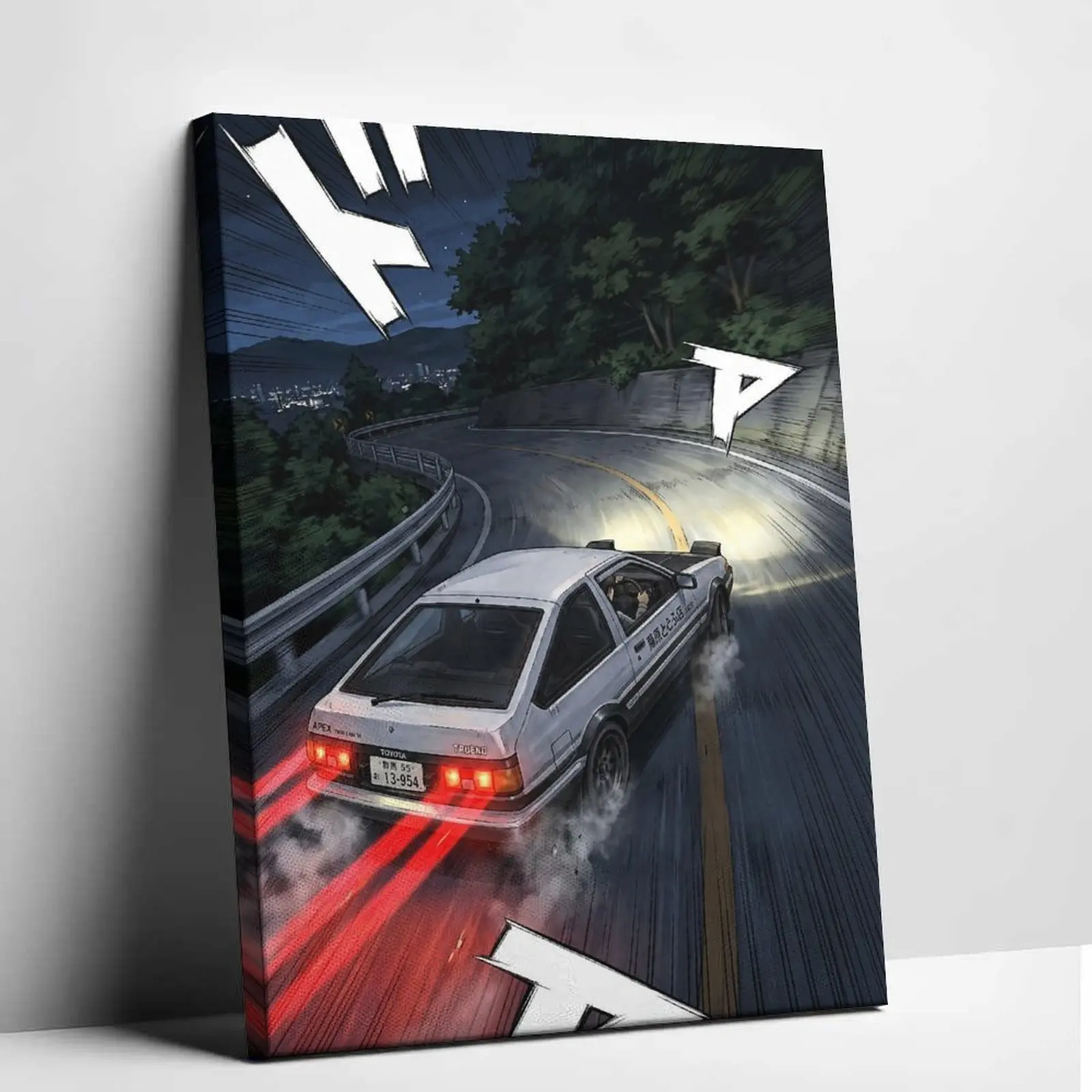 Initial D AE86 Inspired Canvas Painting Retro Japanese Anime Hatchback Poster Luxury Automotive History Manga Panel Graphics Print Home Office Studio Lounge Background Wall Hanging Decor Car Poster