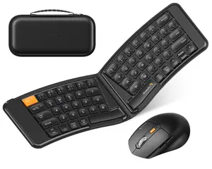ProtoArc Ergonomic Foldable Keyboard Mouse, XKM03 Portable Folding Bluetooth Keyboard Mouse Combo for Business and Travel, Split Design, 3 Bluetooth, Rechargeable, for iPad, Tablet, iPhone, Laptop