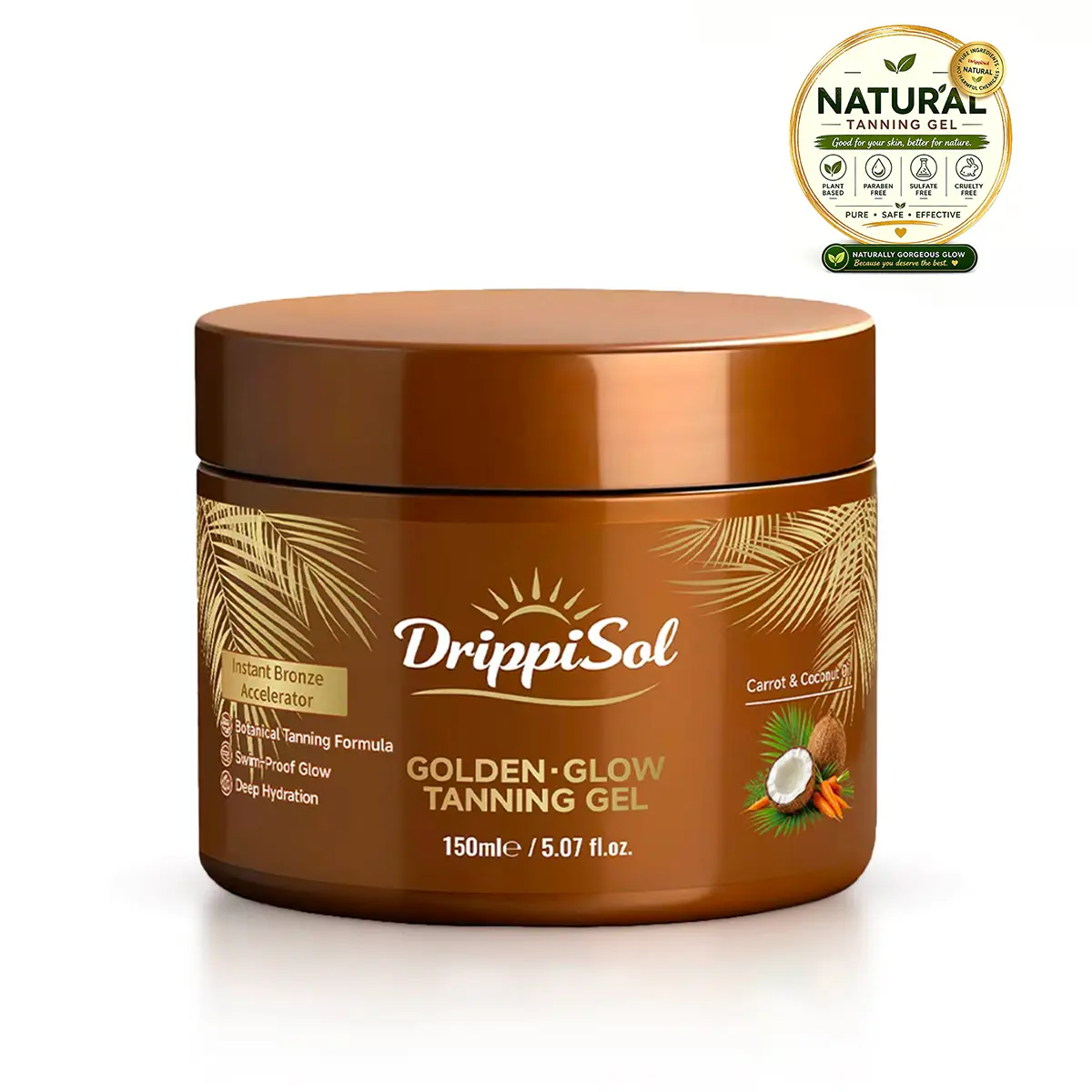 DrippiSol Gold Shimmer Tanning Gel | Fast Tan Accelerator for Outdoor Use | Non Greasy, Water Resistant with Carrot & Coconut Oil | Vitamin A & E For Moisture & Hydration | 5 Fl Oz #SummerWins #DealsforYouDays #tanningtips #tanning #tan #uv #tanskin