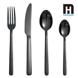 24-Piece Stainless Steel Flatware Set, Kitchen Utensil Set Service For 6,Tableware Cutlery Set For Home, Wedding, Restaurant, Dishwasher Safe Thick Matte Dinnerware 24-piece black dinner restaurant hotel silverware