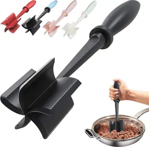 Meat Chopper, Hamburger Grinder, Premium Heat Resistant Smasher for Ground Beef, Burger Grinder Nylon Potato Mix Tool, Meat & Poultry Mashers-Black